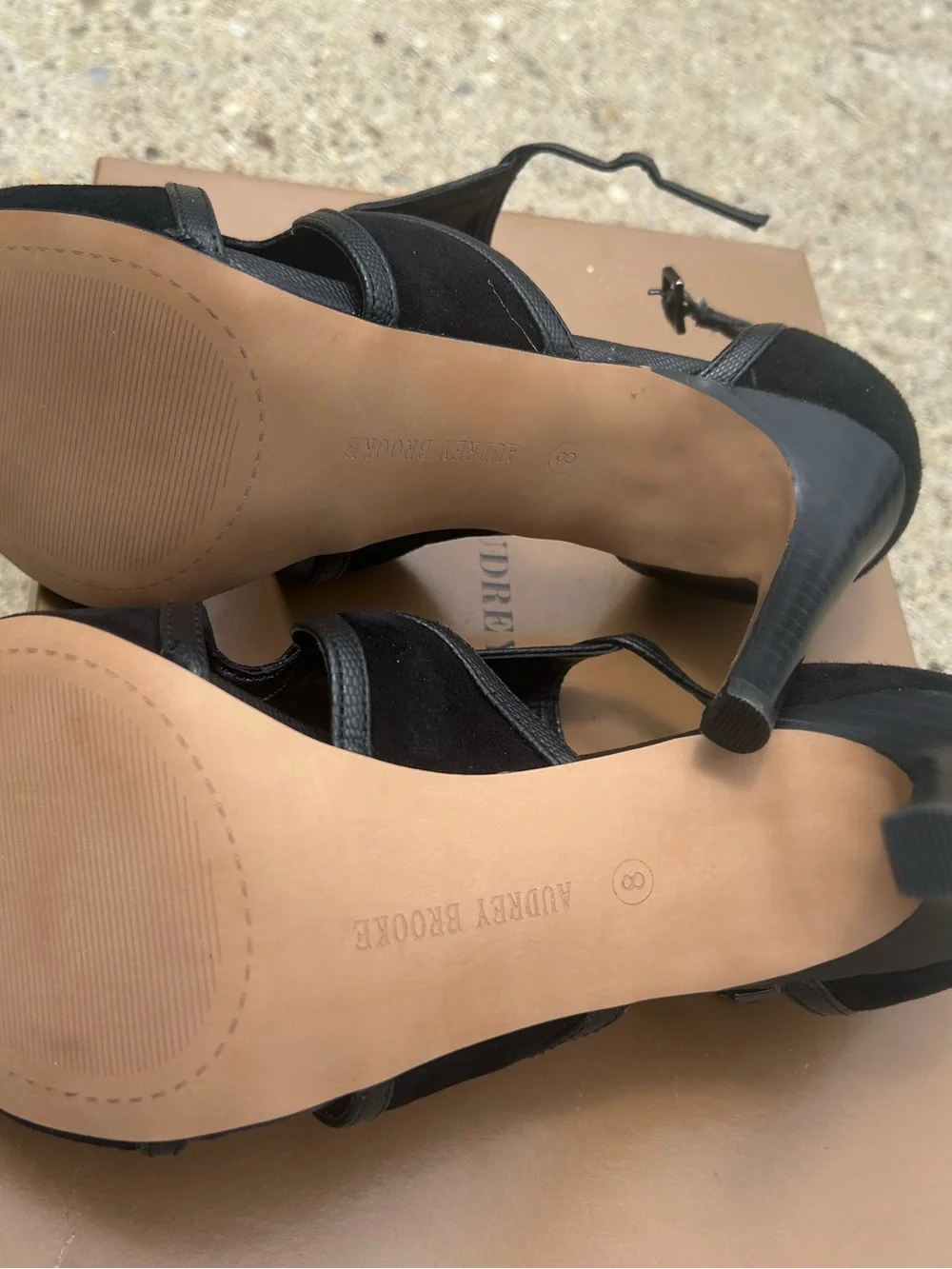 Audrey Brooke Women's Black Suede Cutout High-Heel Sandals size 8